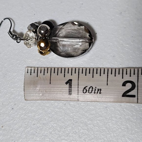 Elegant Retro Faceted Beaded Dangle Earrings Smoky Gray Gold Accents Jewelry - Picture 3 of 3